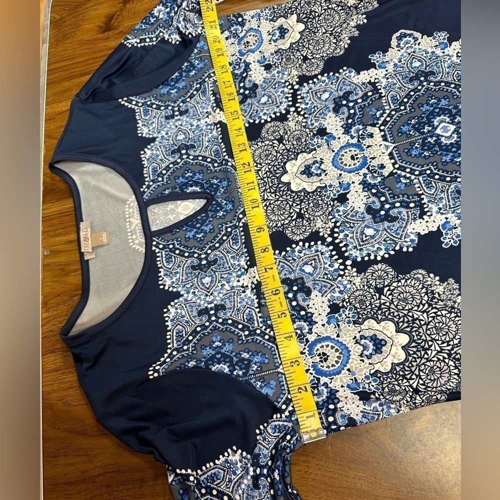 Roz & Ali Navy Tunic Scoop Neckline Pointed Hem & Sleeves Women’s Size Large - Picture 5 of 9